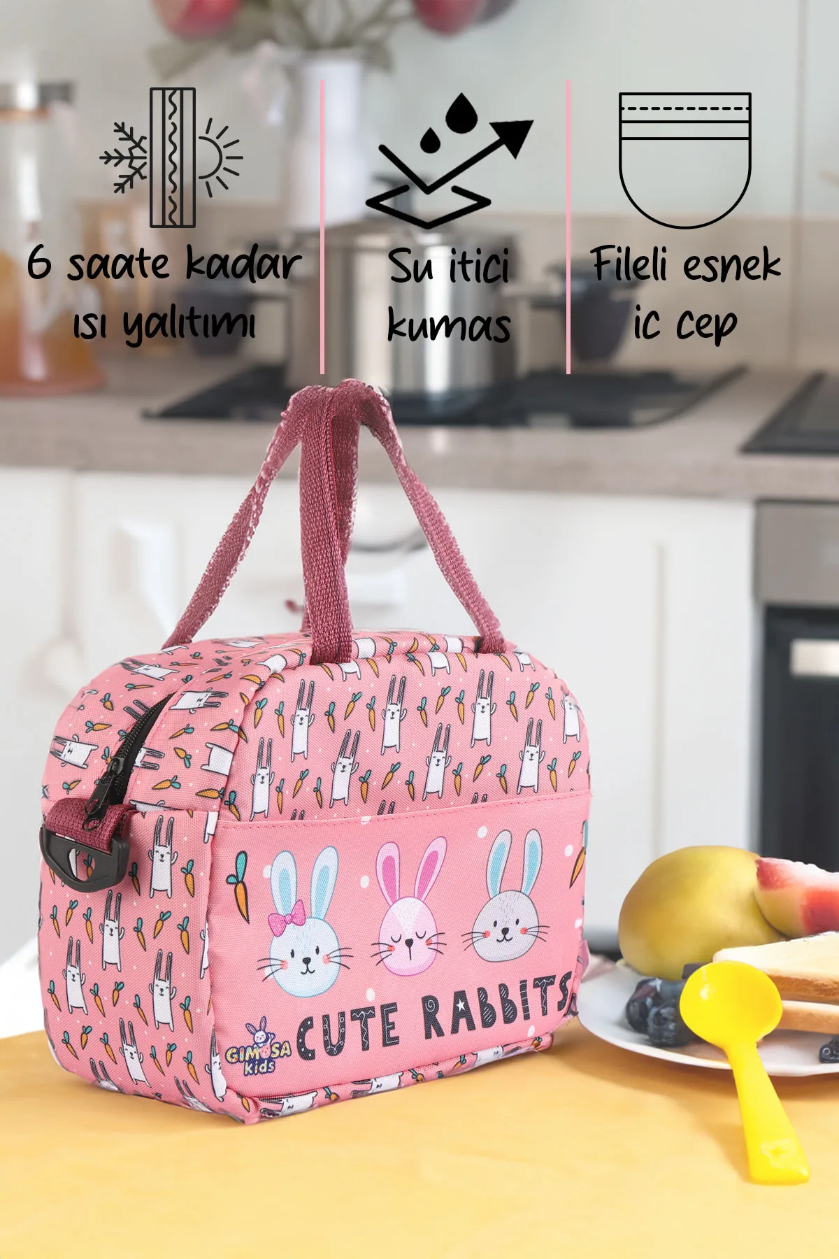 GIMOSA Kids Cute Rabbit Isı Yalıtımlı Su Geçirmez Termal Çanta, Yemek Taşıma Çantası, Beslenme Çantası Anne Çocuk Bakım Çantası